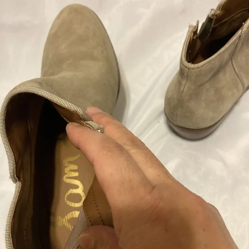 SAM EDELMAN Suede Petty Tan Booties Block Heel Womens Size 6M